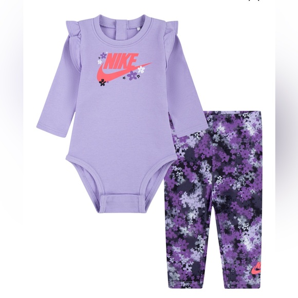 Nike Lavender Bodysuit and Floral Leggings Set - Picture 1 of 9